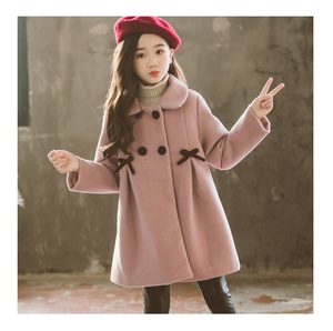 Filles hiver laine chaud pardessus automne nœud à volants bouton vestes mode enfants vêtements vêtements d'extérieur - Product Image 2