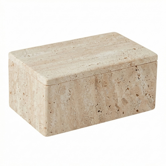 Vintage Beige Travertine Jewelry Storage Box Small Round Rectangle Marble Storage Box With Lid Travertine Storage Box Jar