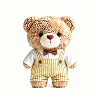 Ours en peluche vintage pour gentleman, marron, moelleux, avec nœud papillon, chemise blanche et salopette rayée jaune