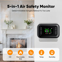 Monitor de Seguridad del Aire 5 en 1: Detecta CO, Gas Combustible, Humo, Temperatura y Humedad - Doble Alimentación (Enchufable + Recargable)