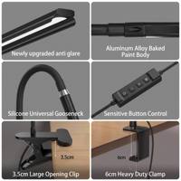 Lampu Meja LED Leher Fleksibel Tombol Tekan Pengatur Kecerahan Suhu Warna Konstruksi Logam Ramah Lingkungan Ramah Mata