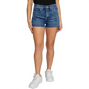 EXORO APPARELS Shorts de mezclilla de cintura alta para mujer, azul claro, 100% algodón, pierna recta, casual, transpirable, lavado medio, talla regular - Product Image 4