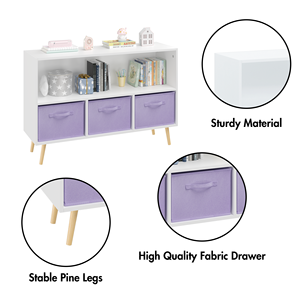 White &amp; Purple 3 Drawer Kids Bookcase with Collapsible Fabric Bins, Safe Wooden Toy Storage Organizer <strong>for</strong> <strong>Children</strong> <strong>s</strong> Room - Product Image 5