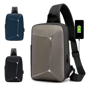 Su geçirmez spor iş erkek göğüs Crossbody askılı omuz çantası ile USB şarj portu