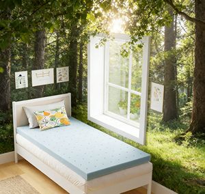 Surmatelas personnalisé en <span class=keywords><strong>mousse</strong></span> à mémoire de forme double de 2 pouces, infusé de gel rafraîchissant, soulageant la pression, bleu, pour lit ou dortoir - Product Image 1