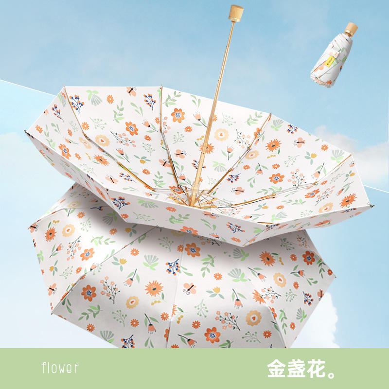 double-layer umbrella with gold frame and marigold design