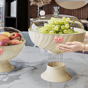 Light Luxury Tall Fruit Bowl With Lid And Drain Off White Plastic Round Party Snack Plate - Product Image 1