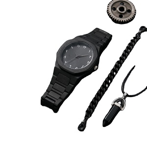 Men's 5pcs Black <b>Watch</b> Gift Set Ring Cuban Chain Bracelet Gothic <b>Necklace</b> Luxury Aluminum Alloy 4-in-1 Accessory Kit for Him - Product Image 2