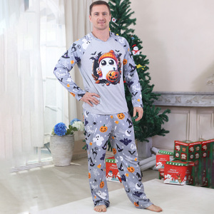 Nova Chegada Halloween Abóbora de manga comprida Pijama Nighty Knit Nightwear Two Piece Set Soft Matching Família Homewear Pijama Set - Product Image 5