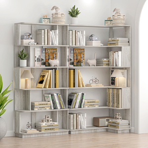 <b>Corner</b> Bookshelf Set Of 2 Light Grey 90 Cm And 80 Cm Extendable Free Combination Display Shelf For Living Room Or Bedroom - Product Image 1