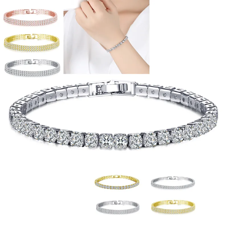Gold silver rhinestone diamond moissanite Bracelet glitter strech homme bangle bulk AAA Cubic Zirconia Tennis Bracelet for Women