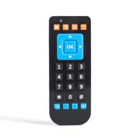 Télécommande sans fil en plastique noir avec logo personnalisé et boutons bleus et oranges pour système de divertissement à domicile OEM ODM