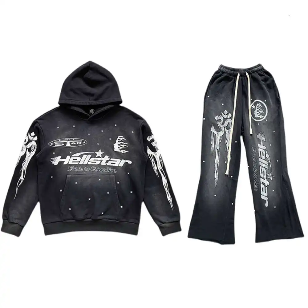 Puff Print Logo Gestapelte Sets Trainings anzüge Herren-Sets Zweiteilige Flare Pants Sets Hoodies Trainings anzüge Trainings anzug für Herren