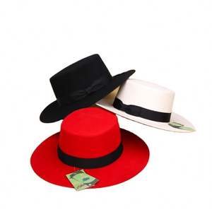 Chapeau haut de forme unisexe en laine australienne ND122 CD pour adulte, avec large bande, casquette en laine à dessus plat, quatre saisons, fleur et nœud papillon - Product Image 6