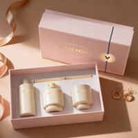 Ensemble de 3 flacons diffuseurs de luxe vides et de pots à bougies, parfum d'intérieur, huile parfumée, flacon en verre avec emballage boîte, flacon de parfum