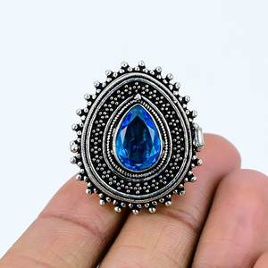 Meilleures bagues en topaze bleue de Londres, style antique, argent sterling 925, bagues bohèmes unisexes. - Product Image 3