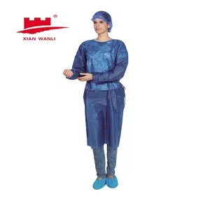 Cheap price disposable PP elastic /knitted cuffs isolation gown with one waistband lower price