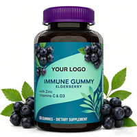 Supplément immunitaire végétalien de marque privée OEM Sambucus Gummies Extrait de sureau noir avec zinc Vitamine C D3 Suppléments à base de plantes