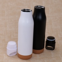 Gobelet isotherme sport à poignée et base souple en liège, en acier inoxydable 304, à double paroi sous vide, forme balle, maintien thermique 6-12h