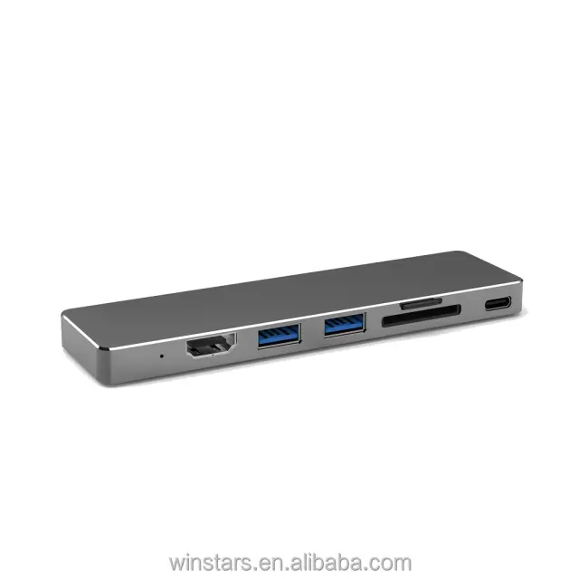 USB-C con adaptador HDMI + USB 3,0 + USB-C + SD/TF lector de tarjeta puertos con entrega de potencia función
