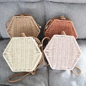 Nuovo stile di Estate borsa da spiaggia borsa di figura di esagono materiale rattan singolo sacchetto di spalla