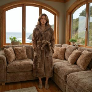 Custom Logo <strong>Hooded</strong> Home Fluffy Robe Luxury Plush Fleece Teddy <strong>Lady</strong> <strong>Dressing</strong> <strong>Gown</strong> Robe Winter Warm Long <strong>Dressing</strong> <strong>Gown</strong> for Women - Product Image 2
