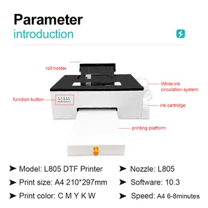 뜨거운 판매 작은 L805 dtf 프린터 DTF 인쇄 기계 A4 애완 동물 필름 평판 프린터 작업 오븐