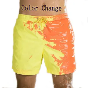 Shorts de praia reativos para piscina, logotipo personalizado, mudança de cor mágica, efeito de água para piscina, com efeito reativo ao calor, masculino, para nadar