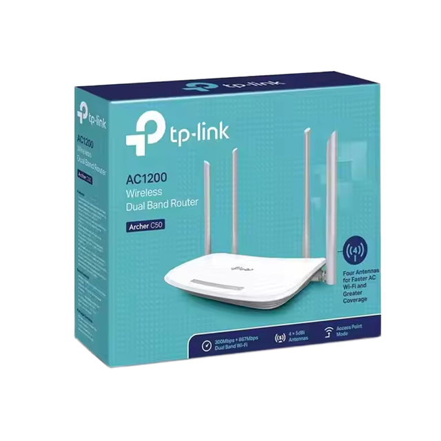 Archer C50 Dual-Band AC1200 Wireless Router for Home 4x 5dBi Antennas 1000mbps Max LAN Data QoS Firewall 4G Access WEP