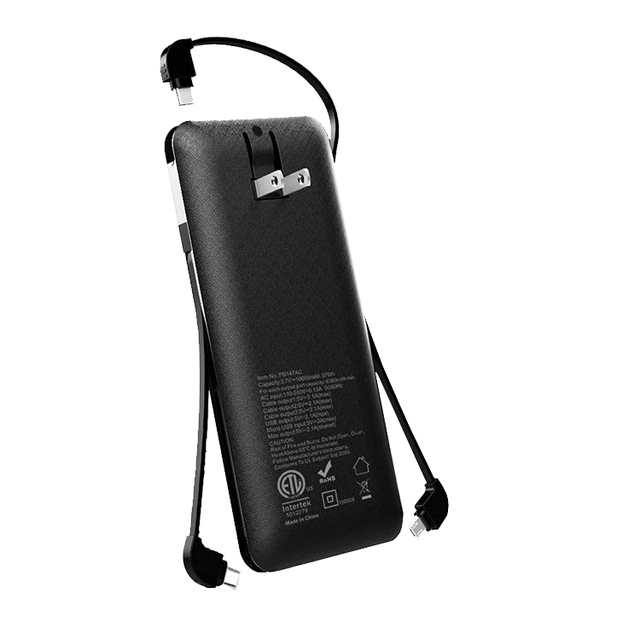 UUTEK RSQ3-A 2025 New Products Built-in Cable Power Banks 10000mah with AC Plug for iPhone Android Phone Portable Charger