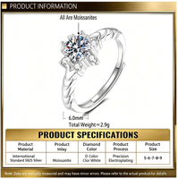 Bague de Fiançailles en Argent Sterling S925 avec Moissanite Ronde en Forme de Cœur et Flocon de Neige, Bande Torsadée, Vente en Gros pour Femme