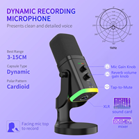 Microphone Podcast Noir Plug-and-Play RVB Filaire avec Support, Filtre Anti-Pop et Câble USB pour PC Gaming et Conférences
