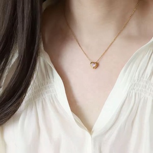 Custom Jewelry 18K Gold Plated Love Heart Pink Zirconia Pendant Dainty Necklace Stainless Steel Jewelry Wholesale - Product Image 2