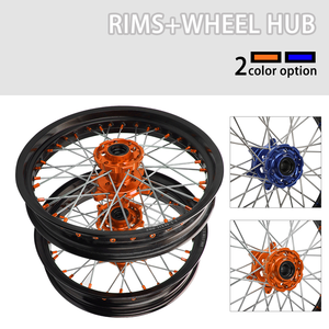 Ensemble de roues avant et arrière pour moto SX <span class=keywords><strong>125</strong></span> 250 XC SXF TC 17 pouces, jantes orange et bleues pour <span class=keywords><strong>KTM</strong></span> - Product Image 5