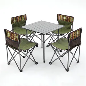 Oem Customized High Quality Portable Aluminum Outdoor Foldable Five-Piece Set Picnic Bbq Folding Camping Table And Chair Set