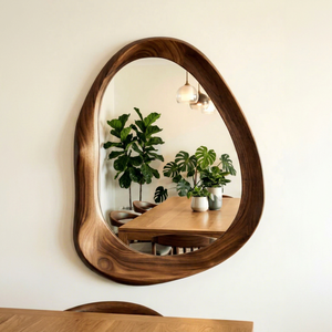 Irregular Wooden Wall Mirror Minimalist Design Decorative <b>Framed</b> Mirror for Home Interior - Product Image 1