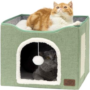 Maison pour <span class=keywords><strong>chat</strong></span> pliable 2-en-1, <span class=keywords><strong>cube</strong></span>, lit pour <span class=keywords><strong>chat</strong></span>, niche avec griffoir et jouet à suspendre, peluche douce, condo pour <span class=keywords><strong>chat</strong></span> d'intérieur - Product Image 1