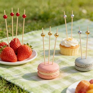 Beaded Fruit Sticks Bamboo Skewers With Pearl 100Pcs Disposable Cocktail Dessert Decoration - Product Image 4