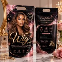 Sacs personnalisés pour extensions capillaires avec fenêtre transparente, pochette à fermeture éclair verticale pour perruques et mèches de cheveux, emballage personnalisé avec logo