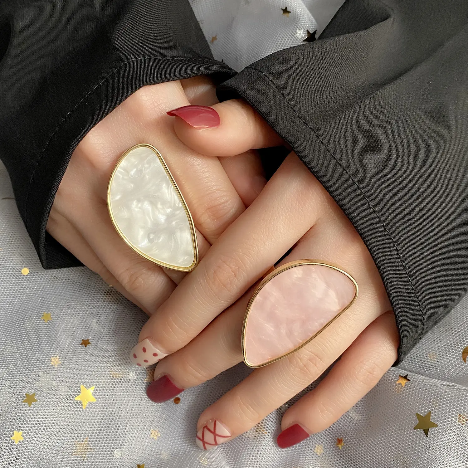 KISSWIFE Palette d'ongles mignonne couleur bonbon bague de doigt faite à la main grande bague en résine chunky réglable en plastique femmes