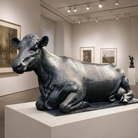 Sculpture de vache couchée en bronze, artisanale, technique de la cire perdue - Patine personnalisée et dimensions sur mesure, sculpture en bronze
