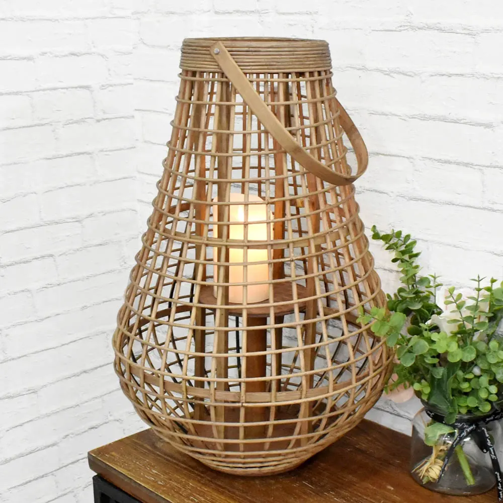 Hot Selling Home Deco Craft Natural Vintage Rustic Large Decorative Handmade Rattan Weaving Storm Lantern Bamboo Candle Lantern