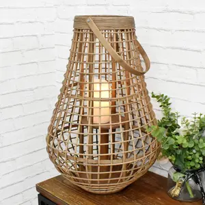 Venda quente Home Deco Artesanato Natural Rústica Do Vintage Grande Decorativa Handmade Rattan Tecelagem Tempestade Lanterna Da Vela de Bambu Lanterna