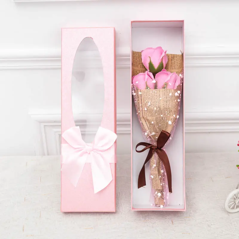 Buquê de flores artificiais para presente, 3 caixas de presente para jornal de rosas