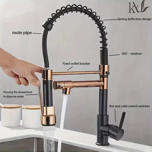 Yake Moderne De Luxe Or Rose <span class=keywords><strong>Double</strong></span> <span class=keywords><strong>Sortie</strong></span> D'<span class=keywords><strong>eau</strong></span> Prêt à Expédier Robinet De Cuisine Filigrane Robinet D'évier Robinet De Cuisine - Product Image 2