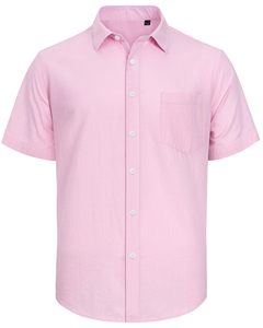 Men's Classic Collar Cotton <b>Linen</b> <b>Shirts</b> <b>Short</b> <b>Sleeve</b> Casual Button Down with Pocket Hot Sale - Product Image 5