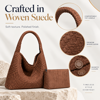 Sac hobo en daim tissé grande capacité avec pochette intérieure, sac à main pour femme, sac à bandoulière, logo personnalisé, vente en gros