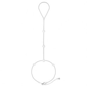 Dylam Jewelry New Design Rhodium 18K Gold Plated S925 Silver 5A Zirconia Openwork Four Leaf <b>Clover</b> Finger Chain <b>Bracelet</b> - Product Image 1