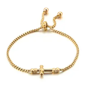 Boho Thin Style Fashion Chain Jesus Christian Stainless Steel Bracelet Women Gold Charm Cross Bracelet Girls Jewelry