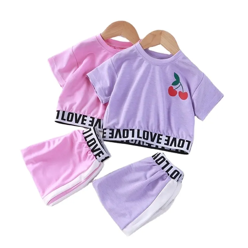 Girl Clothing Sets Letter Children Short Sleeve T-shirt+Pants Baby 2Pcs Suit Casual Kids Clothes Breathable 2021 Summer Outfits